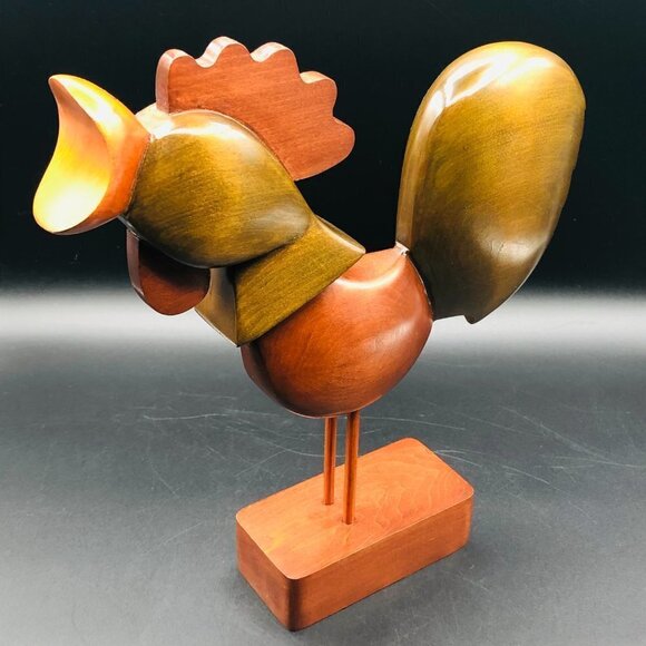 Rooster Wood Original Art Sculpture Artist Lyne Montmeny 2003 Modern Farmhouse - Picture 5 of 13